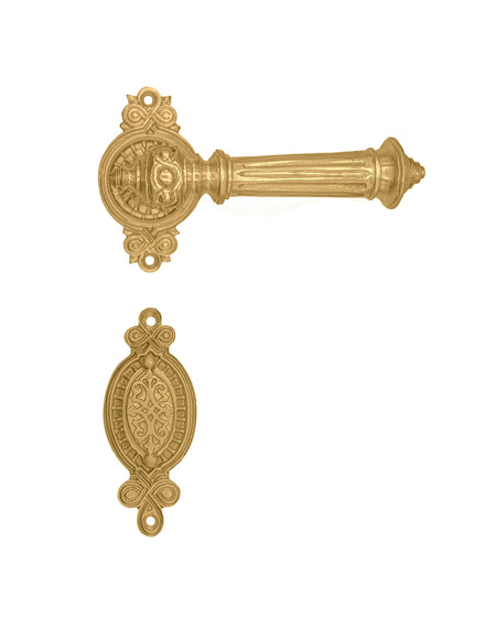 Mosazná klika KL9 na dveře, zdobené, dveřní kování Slévárna Psáry